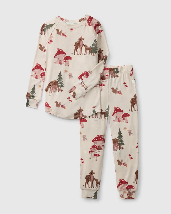 Loulou Lollipop 2-piece pajama sets in Cream "Forest Friends" print