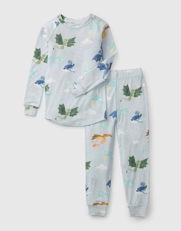 Loulou Lollipop 2-piece pajama set in Blue "Magical Dragons" print