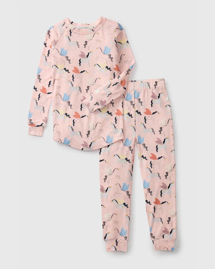 Loulou Lollipop 2-piece pajama sets in pink "Unicorn Ballet" print