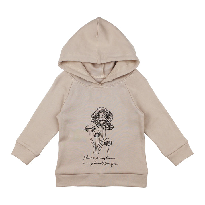 L'oved Baby Raglan Kids Hoodie - Oatmeal Mushrooms