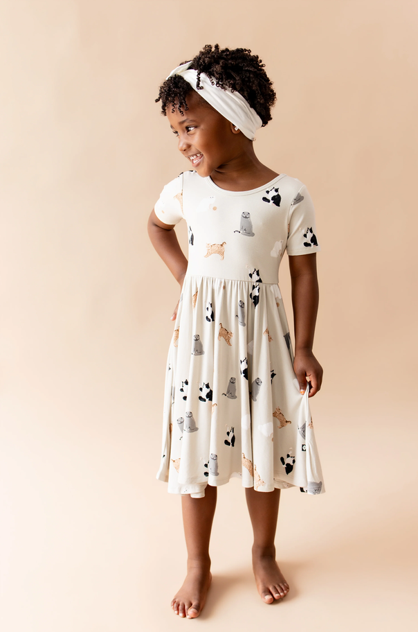 Kyte Baby - Short Sleeve Bamboo Twirl Dress (Fluffy Cat)