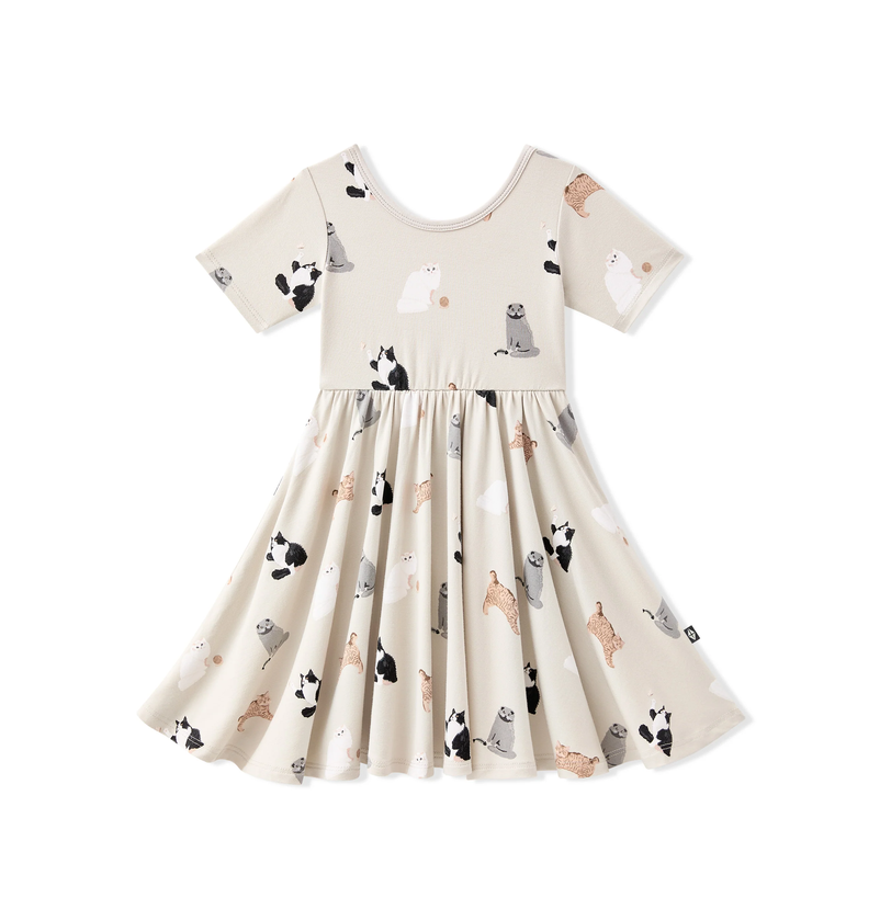Kyte Baby - Short Sleeve Bamboo Twirl Dress (Fluffy Cat)