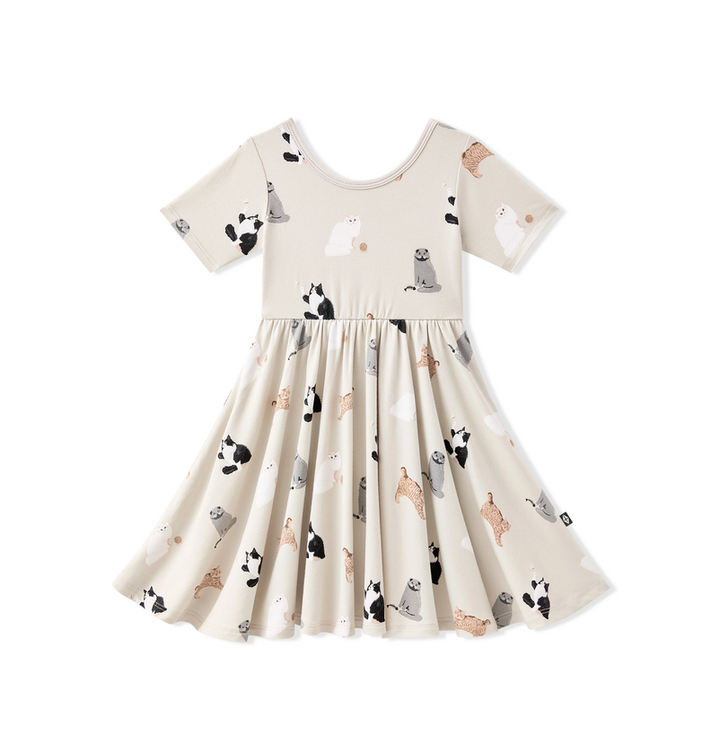 Kyte Baby - Short Sleeve Bamboo Twirl Dress (Fluffy Cat)
