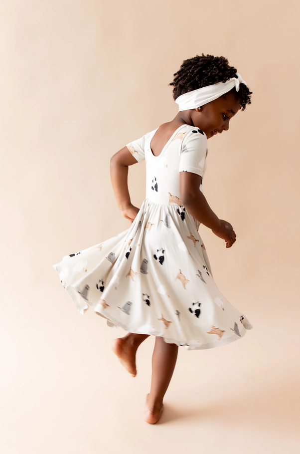 Kyte Baby - Short Sleeve Bamboo Twirl Dress (Fluffy Cat)