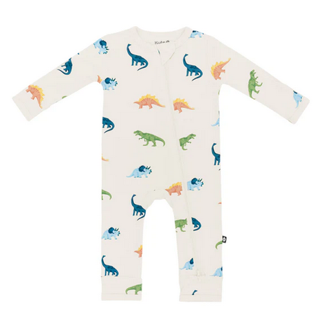 Kyte Baby Ecru Roar Zippered Long Sleeve Romper
