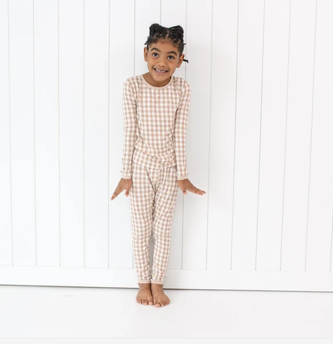Kyte Baby - Long Sleeve Bamboo Pajamas (Gingham Bisque)