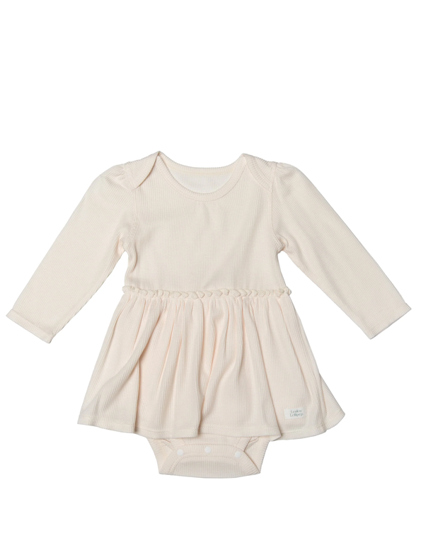 Loulou Lollipop - Waffle Long Sleeve Bodysuit Dress (Coconut Milk)