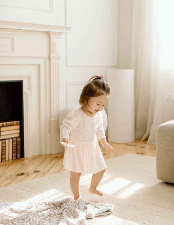 Loulou Lollipop - Waffle Long Sleeve Bodysuit Dress (Coconut Milk)