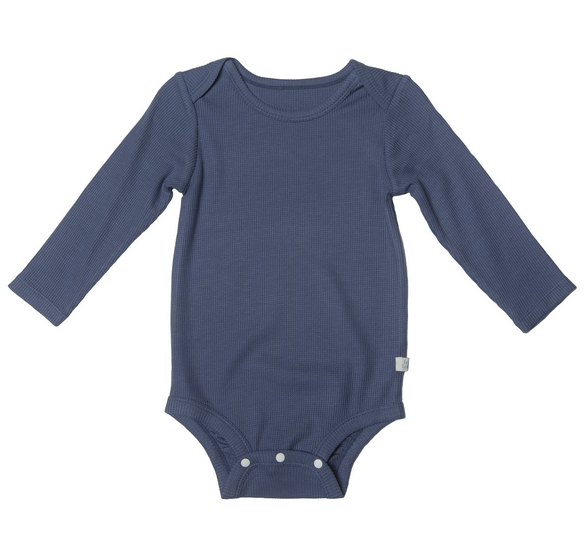 Loulou Lollipop Waffle "Denim Blue" Long Sleeve Bodysuit