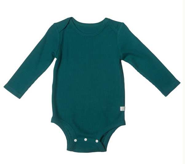 Loulou Lollipop Waffle "Peacock" Long Sleeve Bodysuit