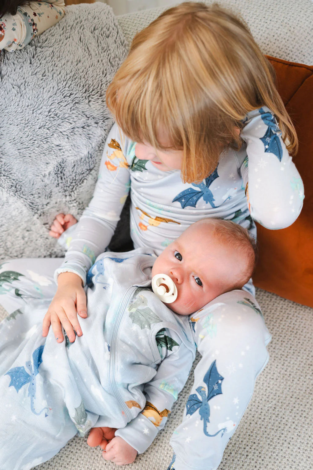 Loulou Lollipop 2-piece pajama set in Blue "Magical Dragons" print