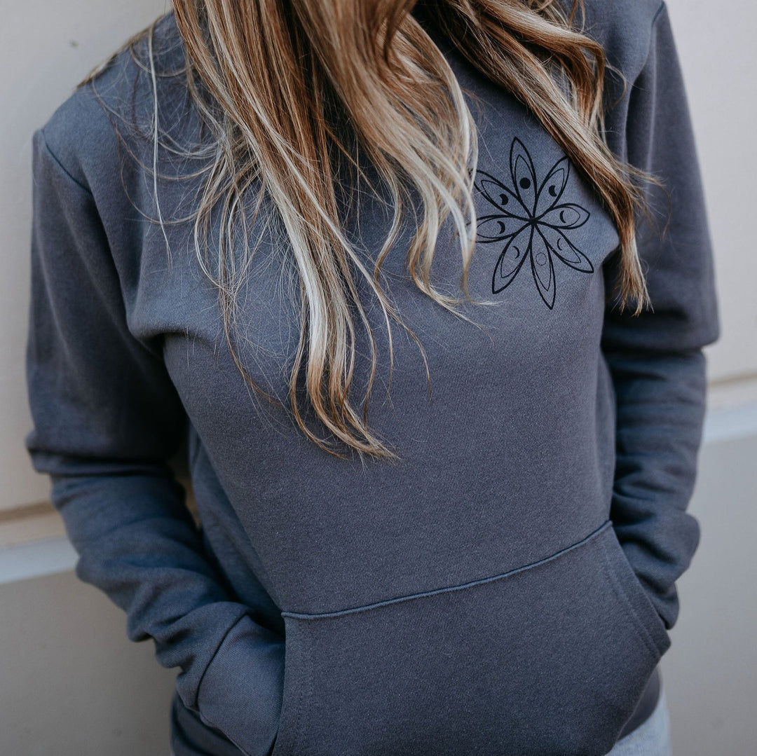 West Coast Karma - Moon Phase Flower & Fern Pocket Crew in Charcoal