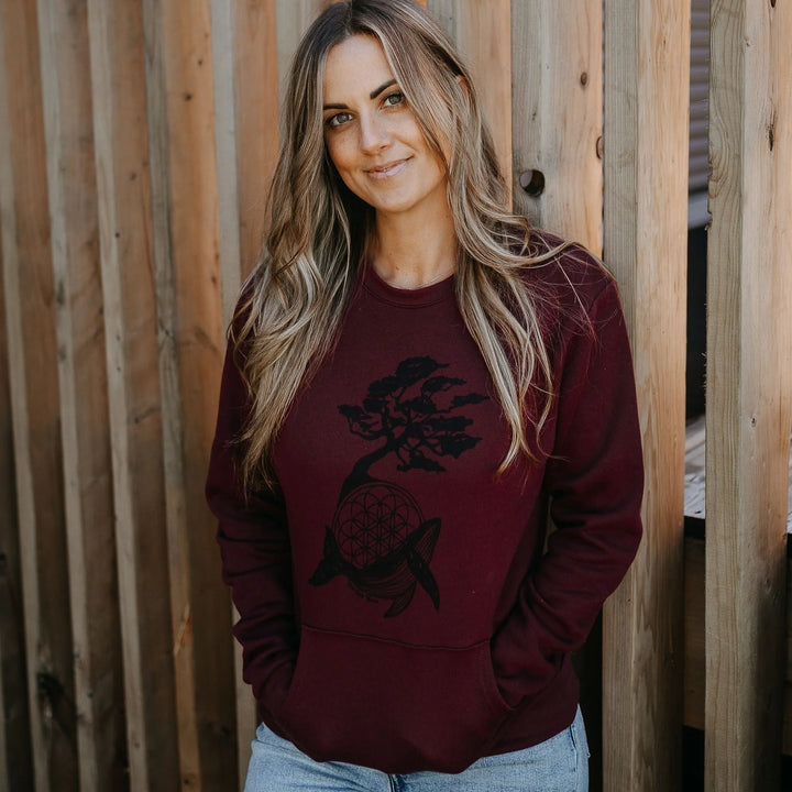 West Coast Karma - Arbutus Whale Pocket Crew Sweatshirt in Maroon