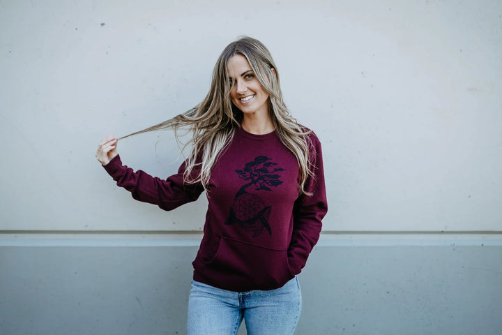 West Coast Karma - Arbutus Whale Pocket Crew Sweatshirt in Maroon