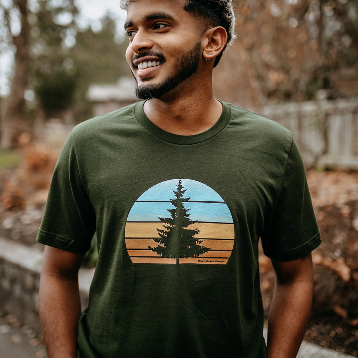 West Coast Karma - Retro Tree Tee in Dark Olive