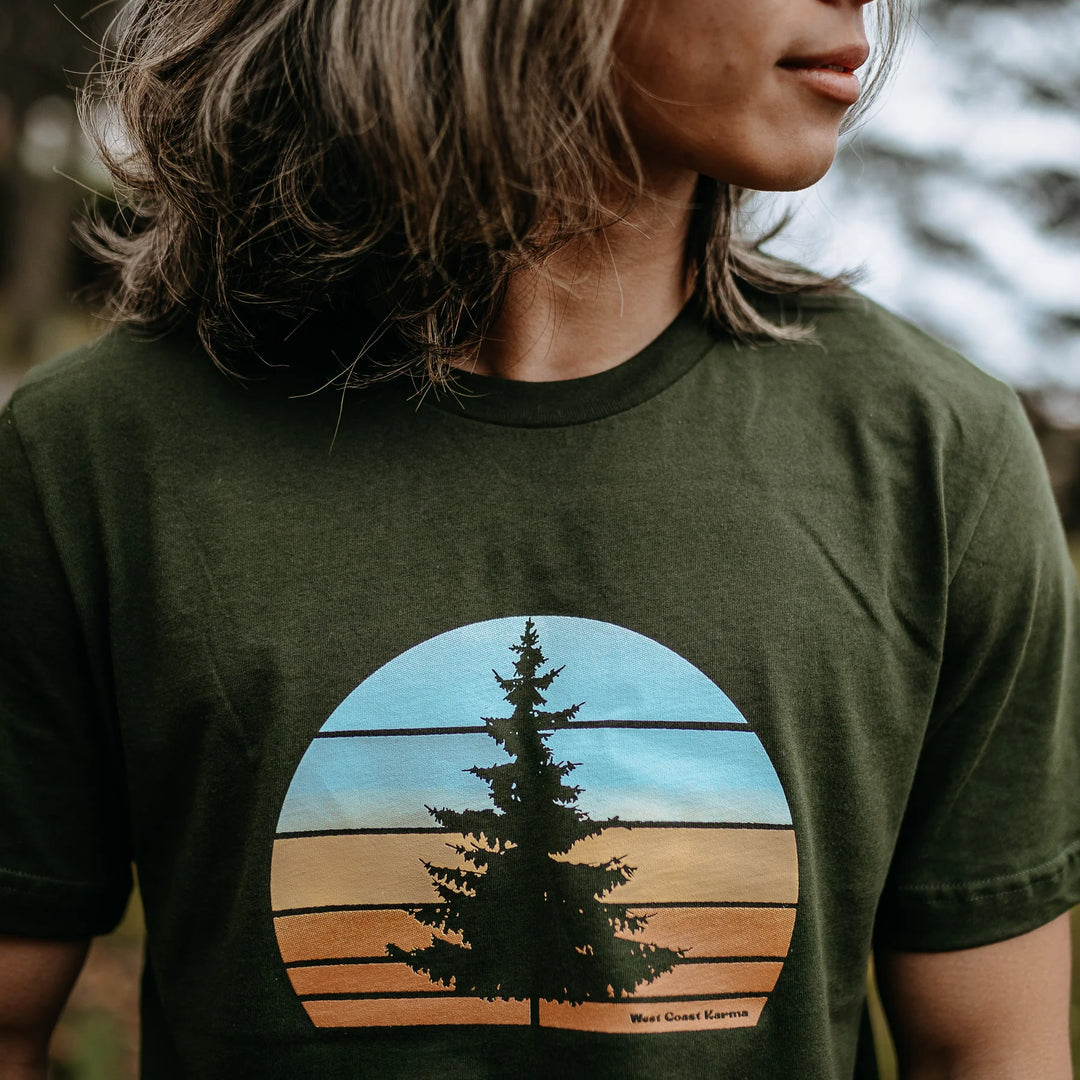 West Coast Karma - Retro Tree Tee in Dark Olive