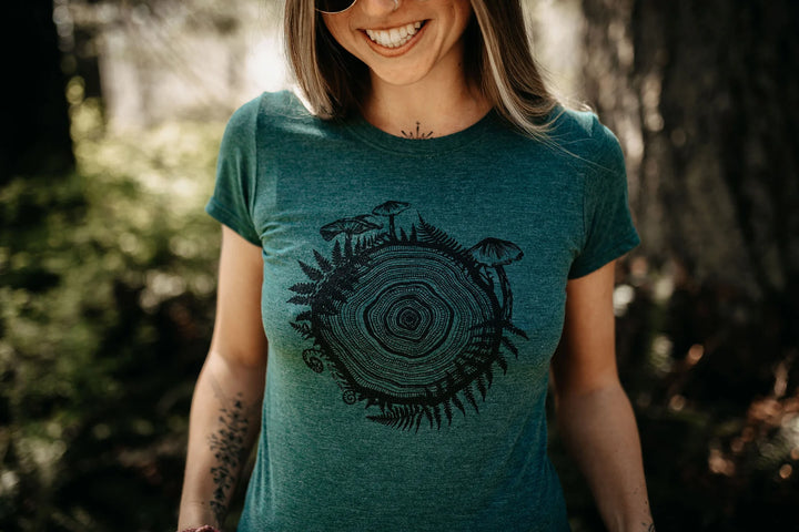 West Coast Karma - Mushroom Tree Ring Tri Blend Tee in Heather Green - Pitter Patter Boutique