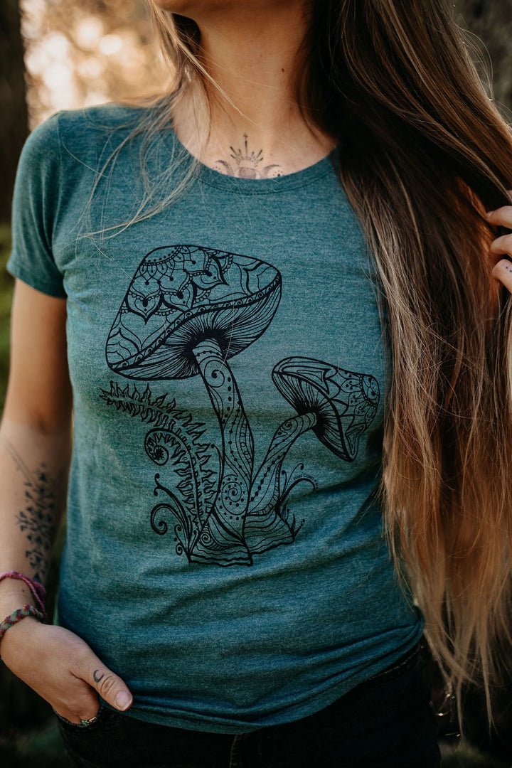 West Coast Karma - Mushroom Tri Blend Tee in Heather Green - Pitter Patter Boutique