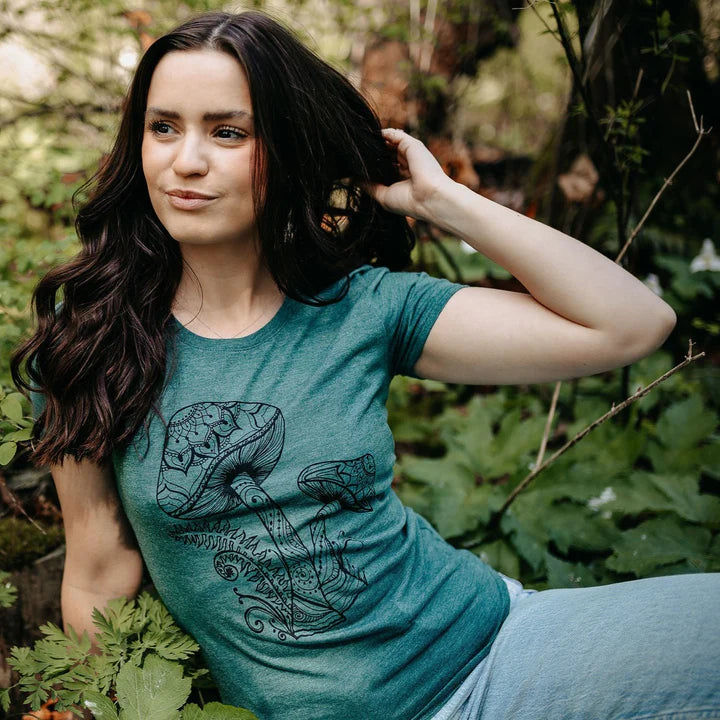 West Coast Karma - Mushroom Tri Blend Tee in Heather Green - Pitter Patter Boutique