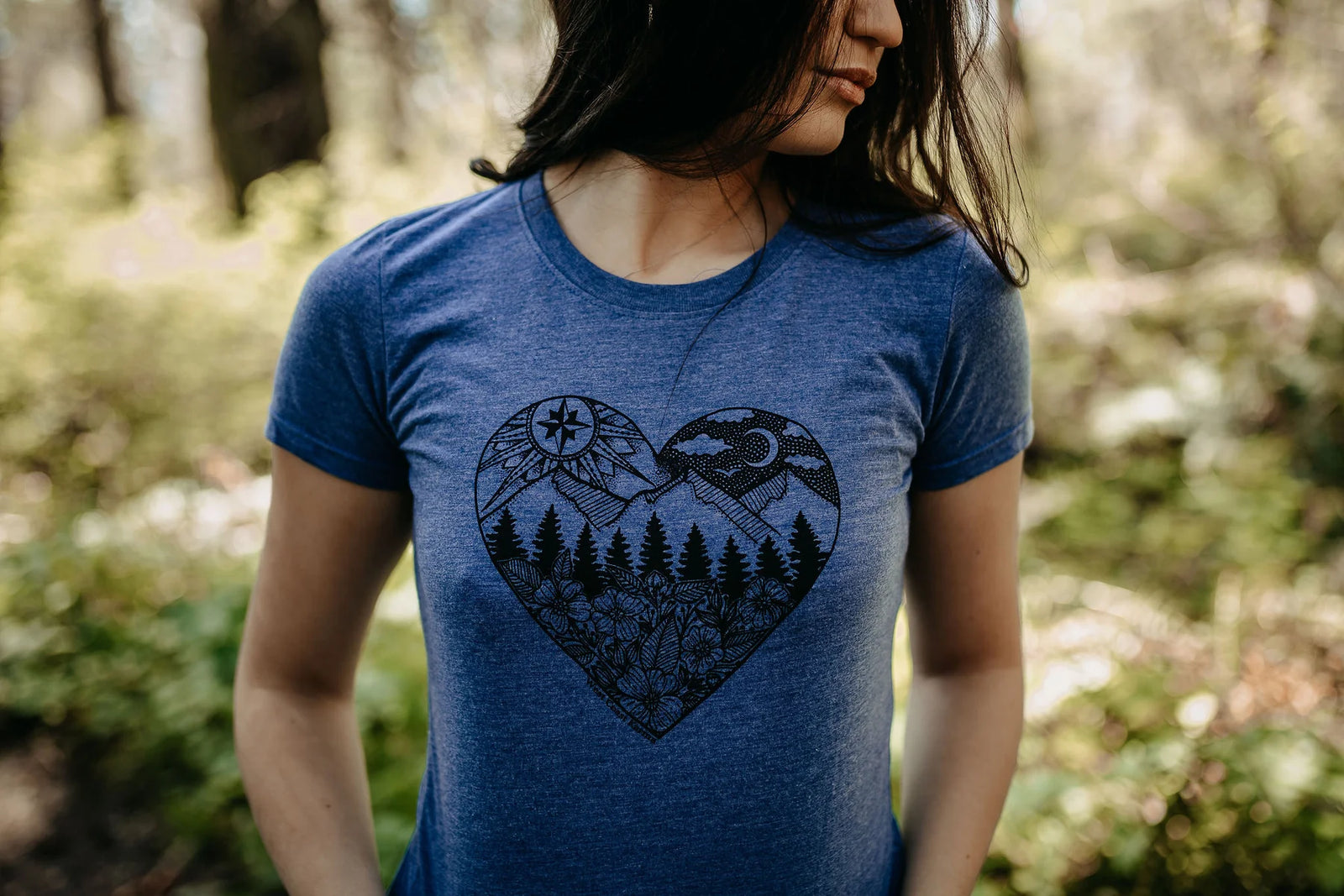 West Coast Karma - Nature Heart Tri Blend Tee in Heather Blue - Pitter Patter Boutique