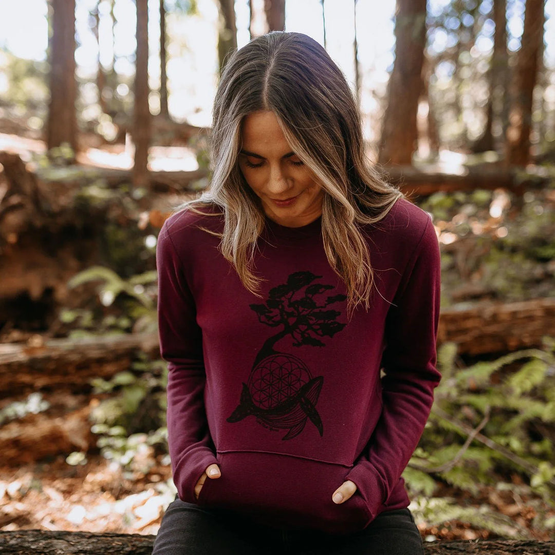 West Coast Karma - Arbutus Whale Pocket Crew Sweatshirt in Maroon