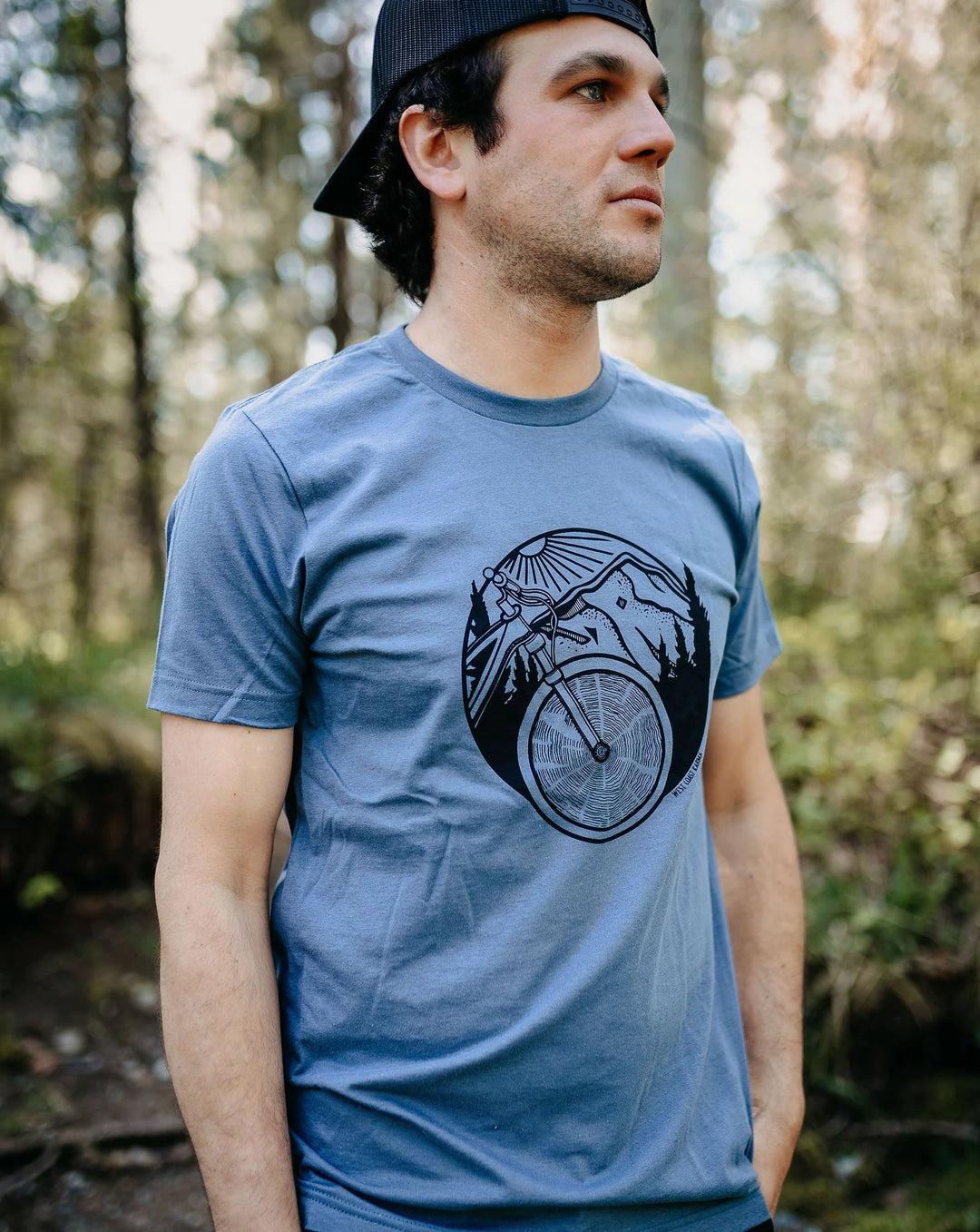 West Coast Karma - Mountain Bike Mens Tee in Slate - Pitter Patter Boutique