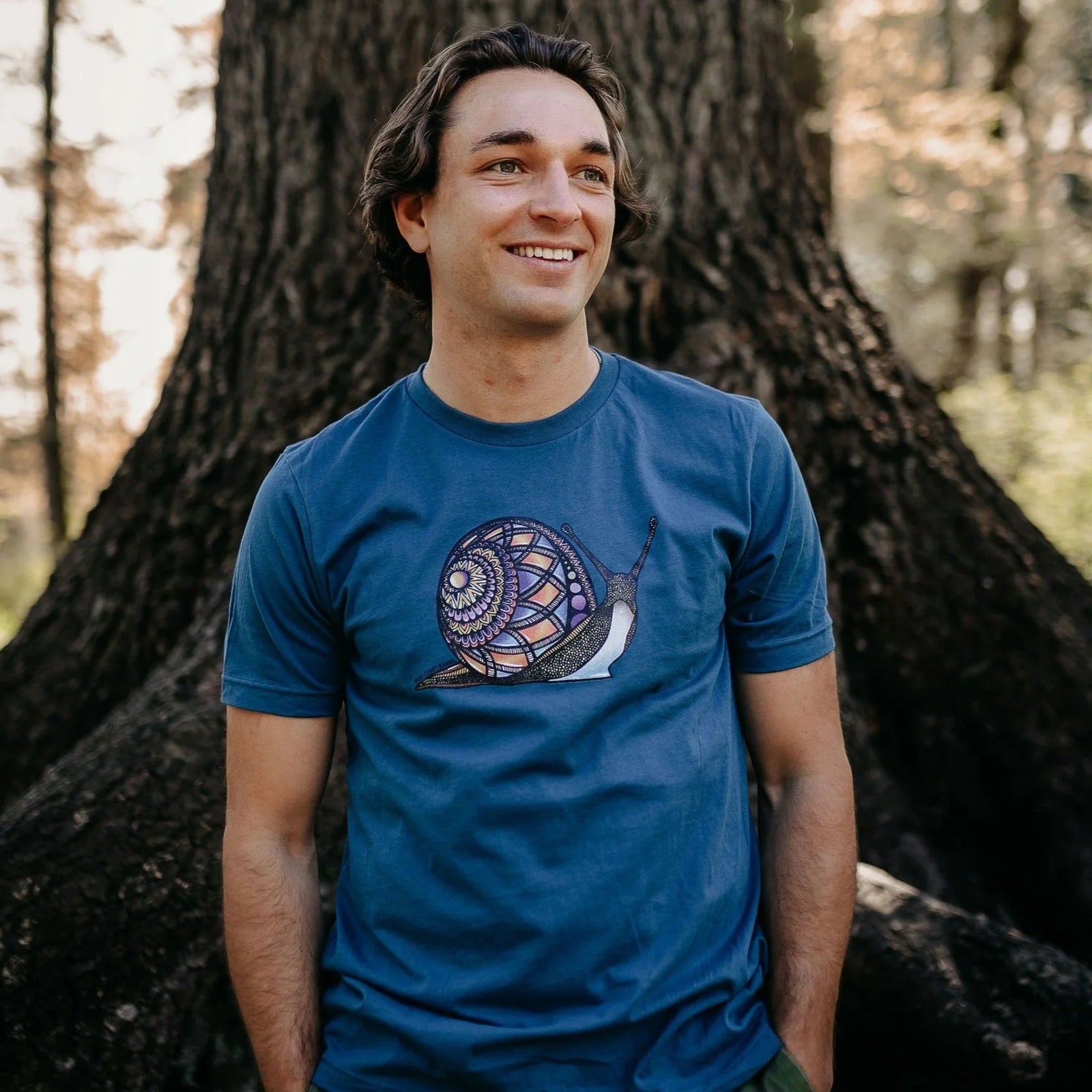 West Coast Karma - Colourful Snail Tee Mens Tee in Teal Blue - Pitter Patter Boutique