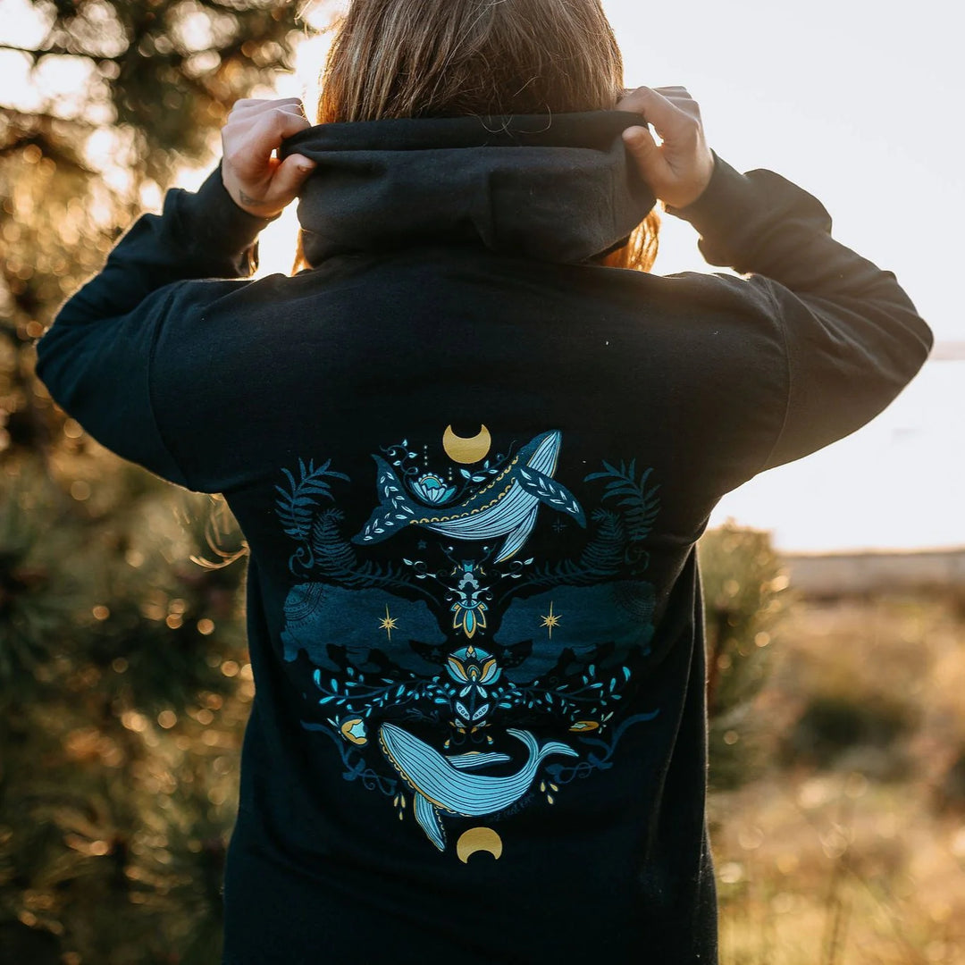 West Coast Karma - Colourful Cottage Bear Hoodie in Black