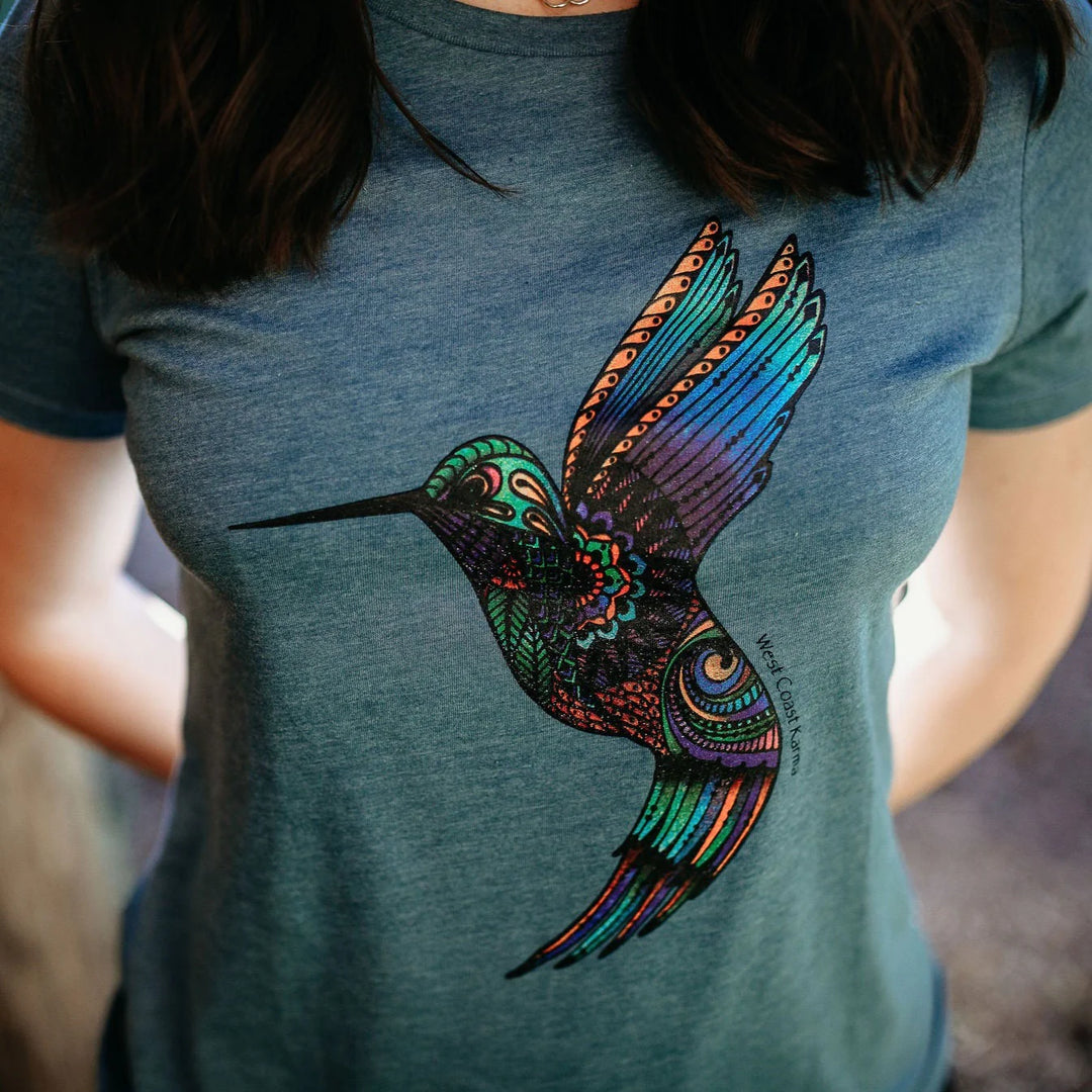 West Coast Karma - Colourful Hummingbird Relaxed Fit Tee - Pitter Patter Boutique