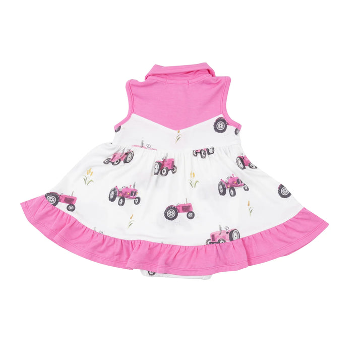 Angel Dear - Pink Tractors Baby Bamboo Bodysuit Dress