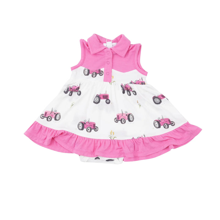 Angel Dear - Pink Tractors Baby Bamboo Bodysuit Dress