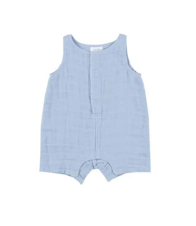 Angel Dear - Dusty Blue Muslin Sleeveless Romper