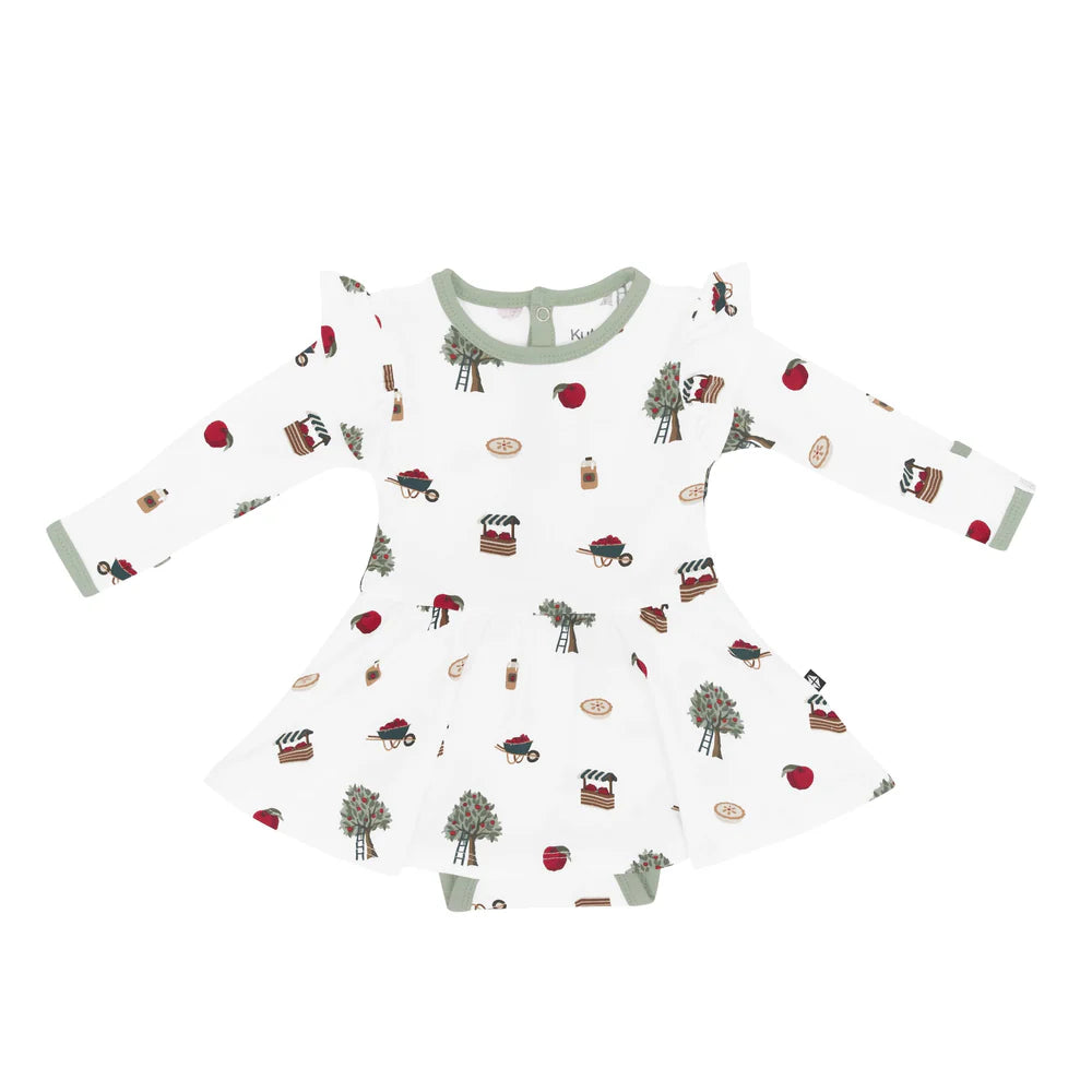 Kyte Baby "Apple Orchard" Bamboo Long Sleeve Bodysuit Twirl Dress
