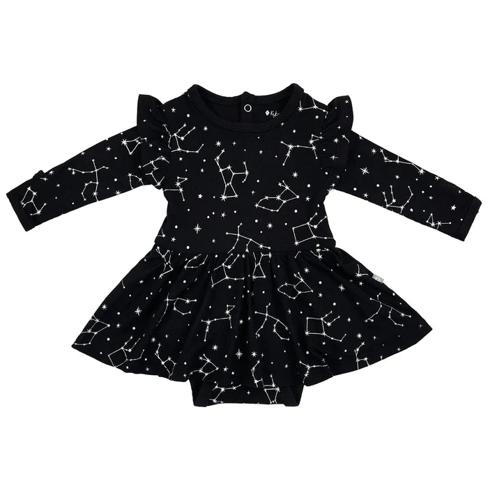 Kyte Baby - Baby LS Twirl Bodysuit Dress (Midnight Constellation)