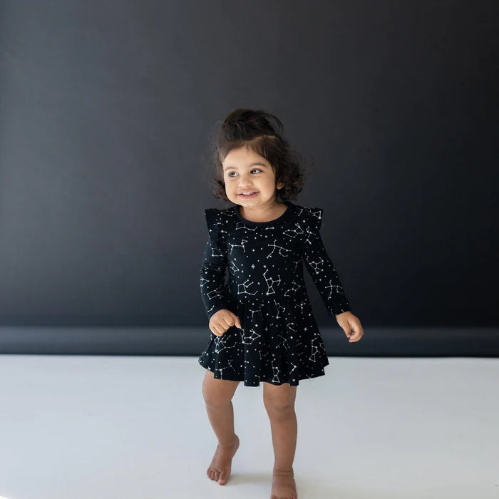 Kyte Baby - Baby LS Twirl Bodysuit Dress (Midnight Constellation)
