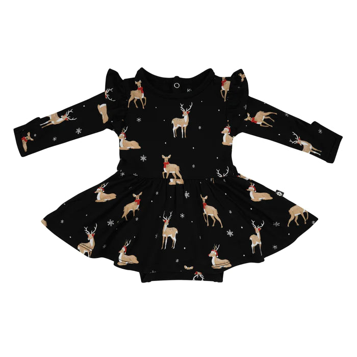 Kyte Baby Midnight Deer Long Sleeve Twirl Bodysuit Dress