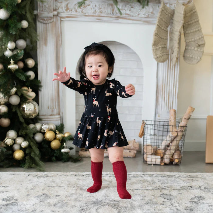 Kyte Baby Midnight Deer Long Sleeve Twirl Bodysuit Dress