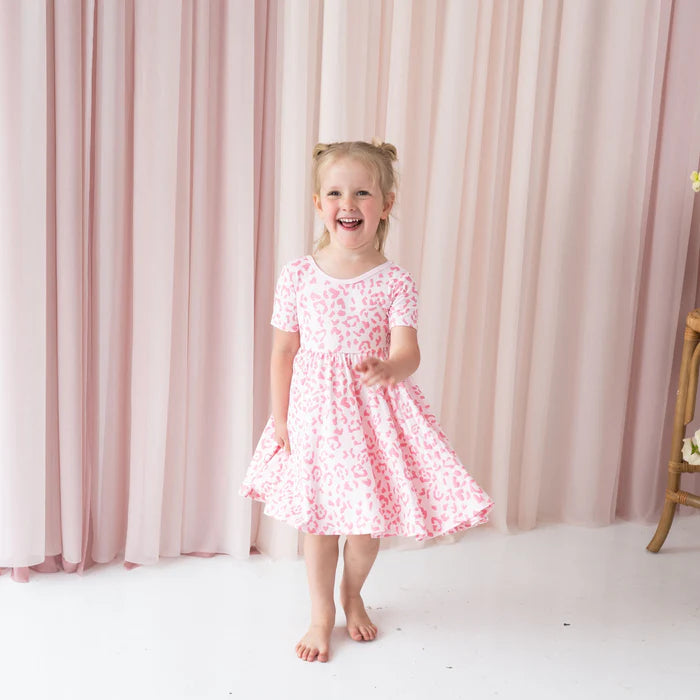 Kyte Baby Short Sleeve Bodysuit Twirl Dress - Sakura Leopard Kyte Baby Short Sleeve Bodysuit Twirl Dress - Sakura Leopard