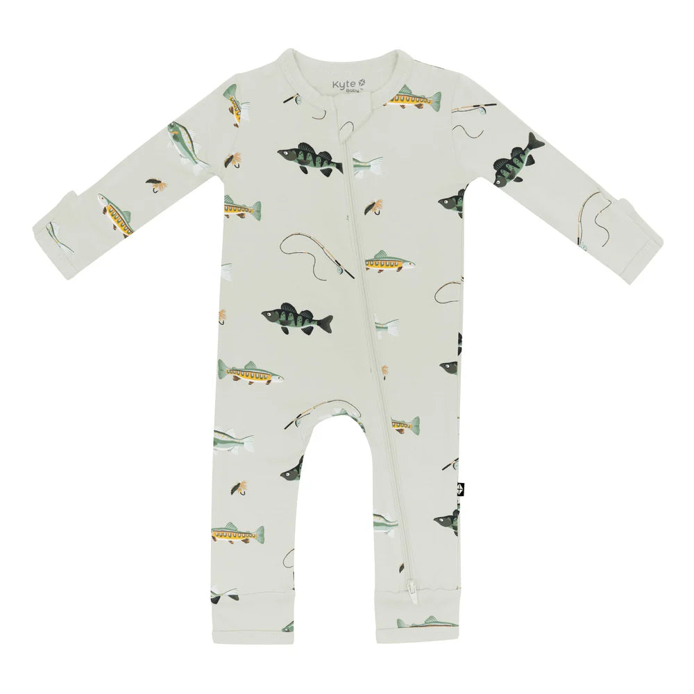 Kyte Baby Fishing Zippered Long Sleeve Bamboo Romper