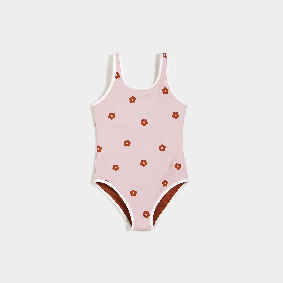 Miles the Label - Flower Power Print on Blush Reversible Swimsuit - Pitter Patter Boutique