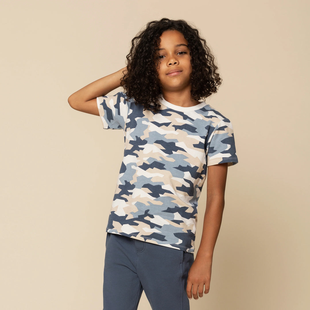 Vintage Blue Camo Print T-Shirt - Pitter Patter Boutique