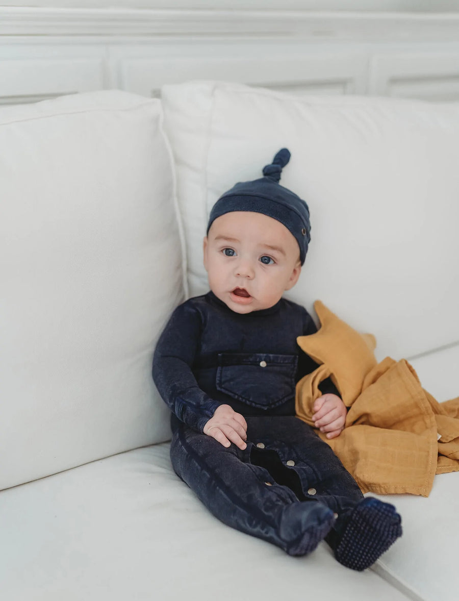 L'oved Baby - Faux Denim Top Knot Hat - Pitter Patter Boutique