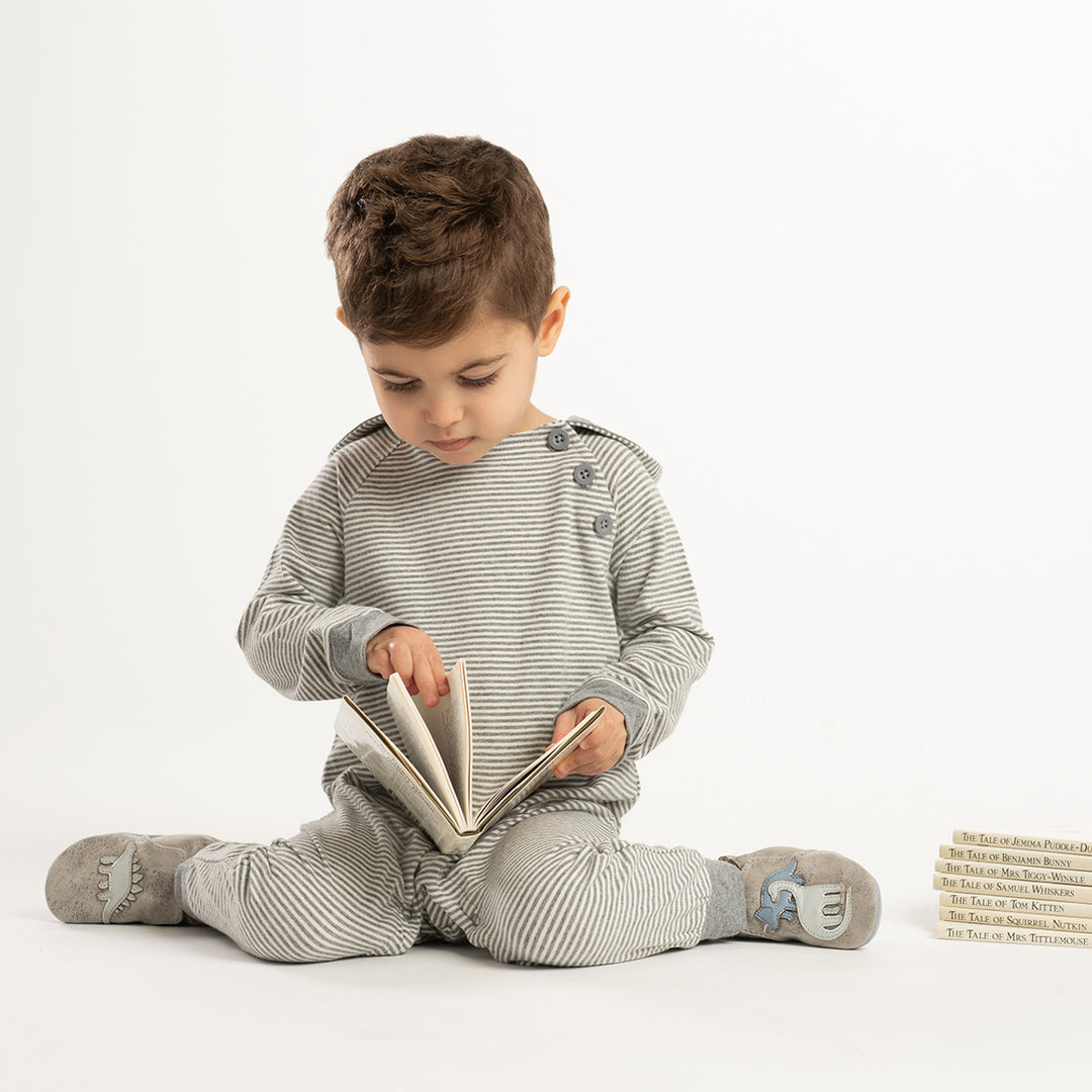 Robeez - Ramsey Grey Dino Soft Soles - Pitter Patter Boutique