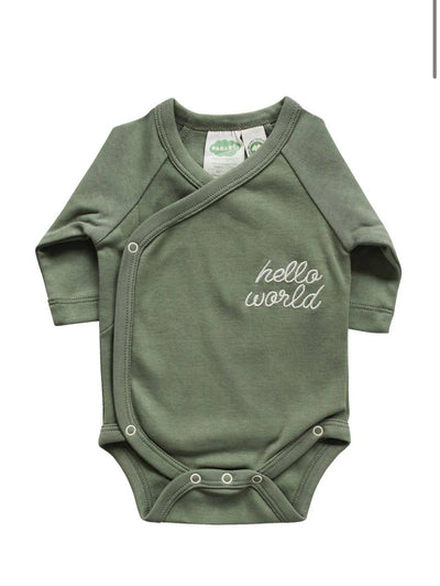 Parade - Organic Cotton Wrap Bodysuit "Hello World" - Pitter Patter Boutique