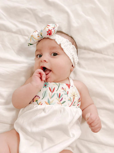 L'oved Baby - Embroidered Bow Tie Headband - Pitter Patter Boutique