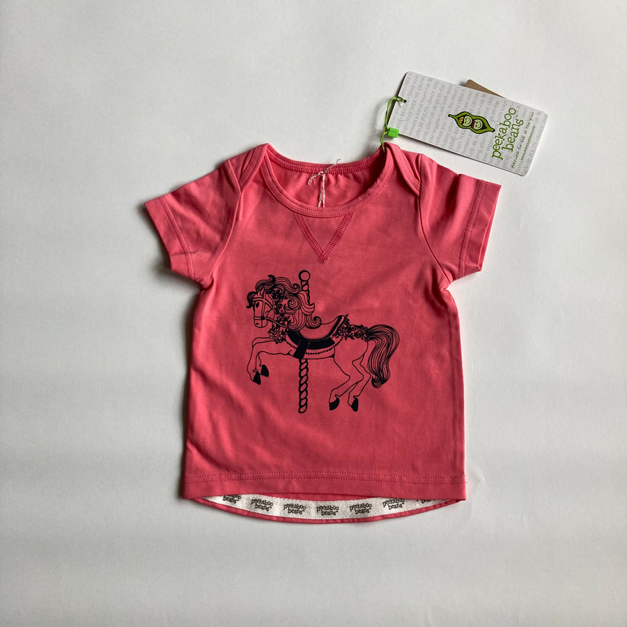 Peekaboo Beans Baby Tee - Carousel Coral - Size 6-12 Months - Pitter Patter Boutique