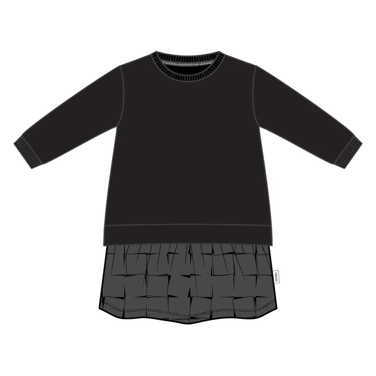Miles the Label Black Sweatshirt Dress with Grid Print Skirt - Pitter Patter Boutique