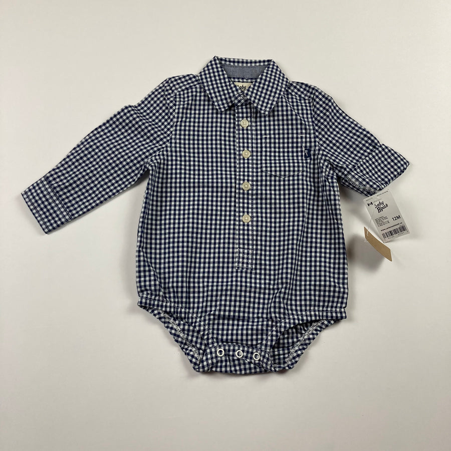 OshKosh Long Sleeve Button Up Onesie - Size 12 Months - Pitter Patter Boutique