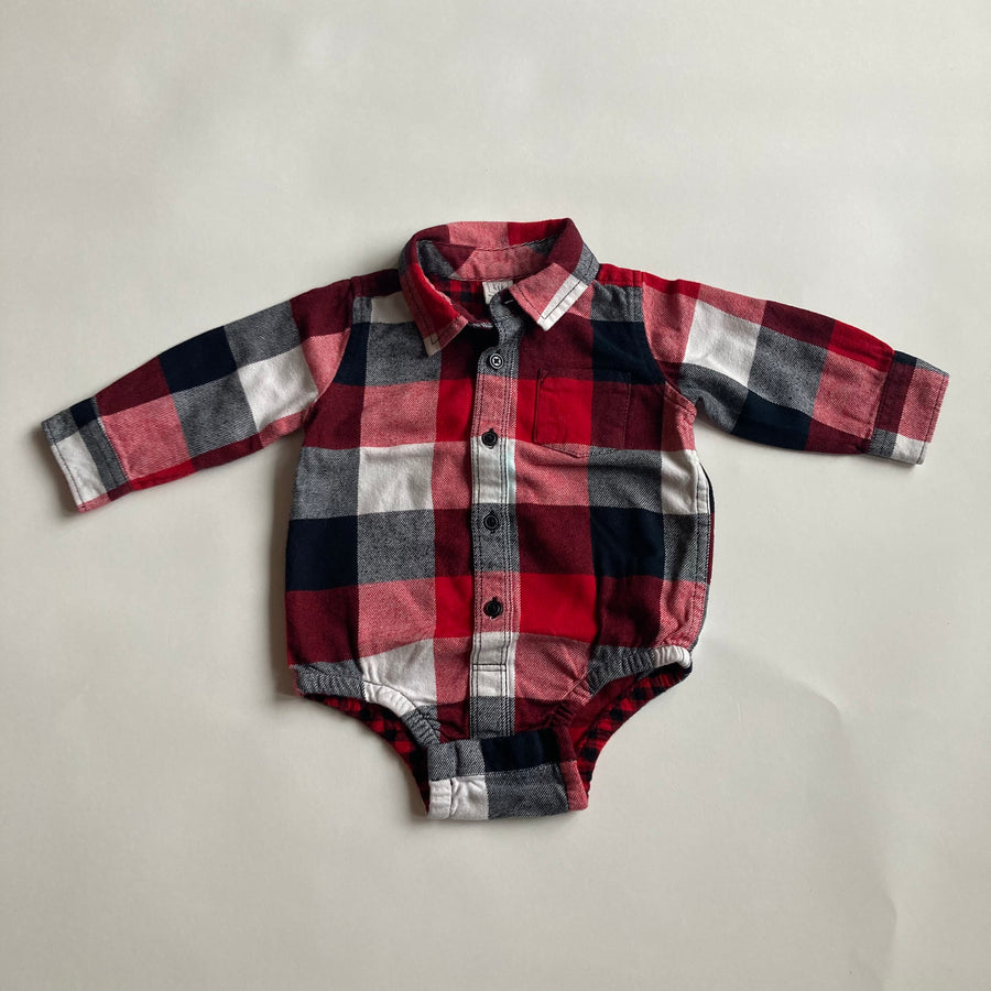 GAP Flannel Dress Shirt Onsie - 6-12 Months - Pitter Patter Boutique