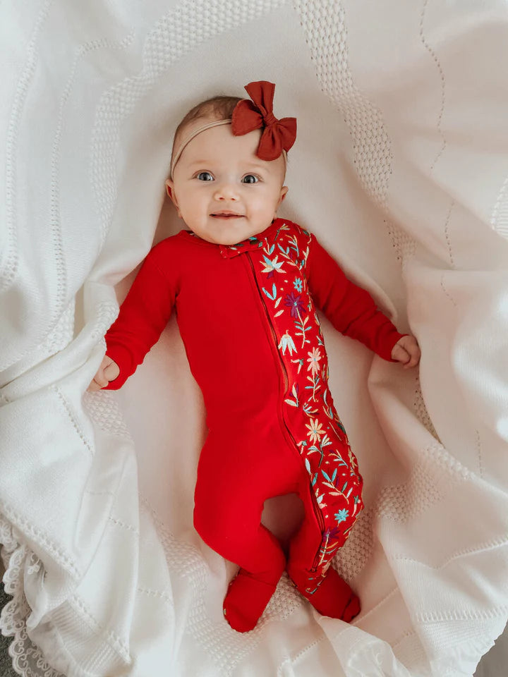 L'oved Baby - Embroidered Organic Zippered Footie - Pitter Patter Boutique